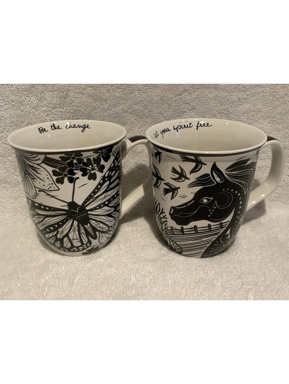 Karma Gifts 14oz. Black and White Boho Inspirational Ceramic Mugs - Set of Two